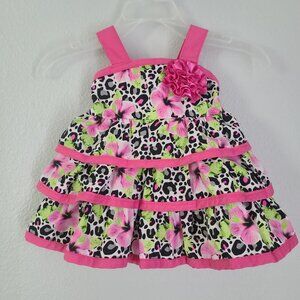 Real Love floral leopard tiered dress set pink animal print size 3/6 months
